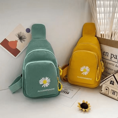 Daisy & Letter Embroidery Sling Bag Casual Chest Bag Zipper Purse