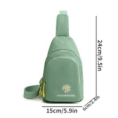 Daisy & Letter Embroidery Sling Bag Casual Chest Bag Zipper Purse