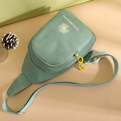Daisy & Letter Embroidery Sling Bag Casual Chest Bag Zipper Purse