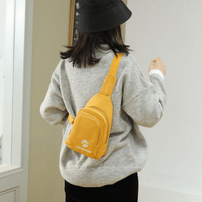 Daisy & Letter Embroidery Sling Bag Casual Chest Bag Zipper Purse