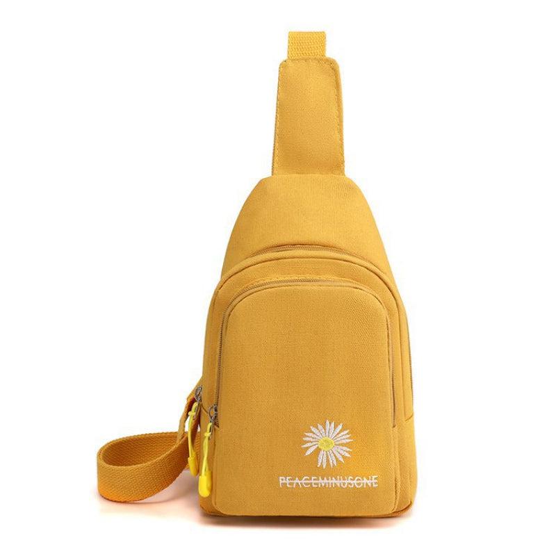 Daisy & Letter Embroidery Sling Bag Casual Chest Bag Zipper Purse