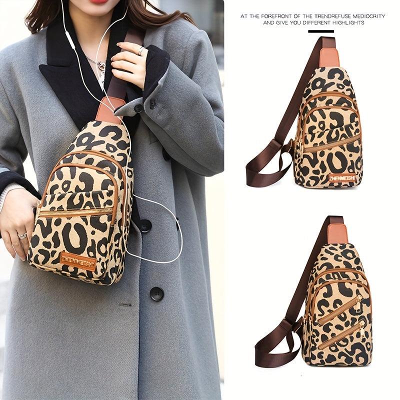 Leopard Pattern Sling Crossbody Bag Zipper Chest Bag