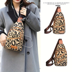 Leopard Pattern Sling Crossbody Bag Zipper Chest Bag