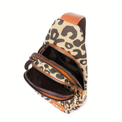 Leopard Pattern Sling Crossbody Bag Zipper Chest Bag