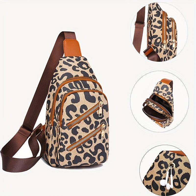 Leopard Pattern Sling Crossbody Bag Zipper Chest Bag
