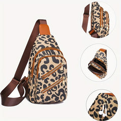 Leopard Pattern Sling Crossbody Bag Zipper Chest Bag