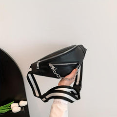 Faux Leather Chain Waist Bag Crossbody Casual Chest Bag