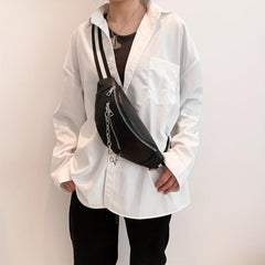 Faux Leather Chain Waist Bag Crossbody Casual Chest Bag