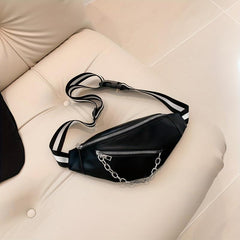 Faux Leather Chain Waist Bag Crossbody Casual Chest Bag