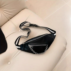 Faux Leather Chain Waist Bag Crossbody Casual Chest Bag