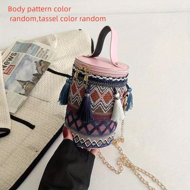 Colorful Stripes Tassel Mini Shoulder Bag Ethnic Style