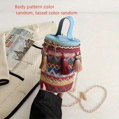 Colorful Stripes Tassel Mini Shoulder Bag Ethnic Style