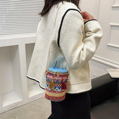 Colorful Stripes Tassel Mini Shoulder Bag Ethnic Style