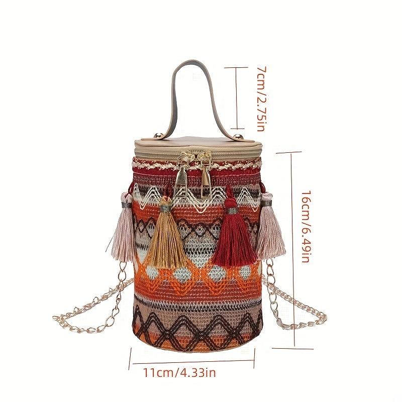 Colorful Stripes Tassel Mini Shoulder Bag Ethnic Style
