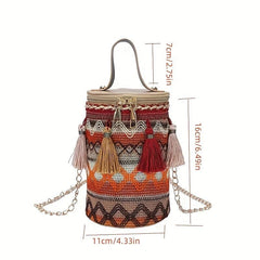 Colorful Stripes Tassel Mini Shoulder Bag Ethnic Style