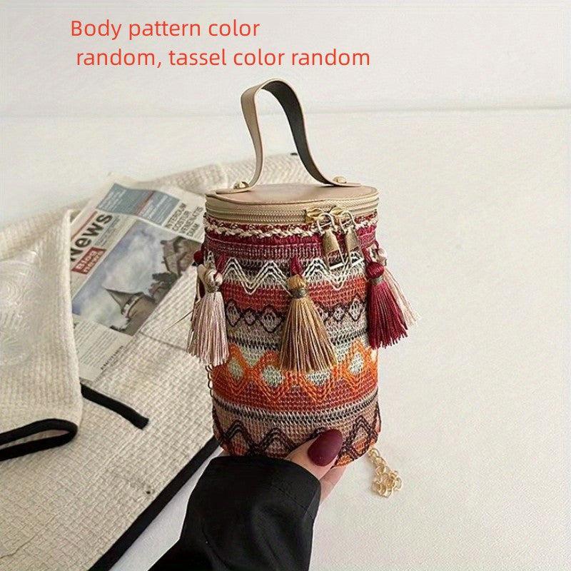 Colorful Stripes Tassel Mini Shoulder Bag Ethnic Style