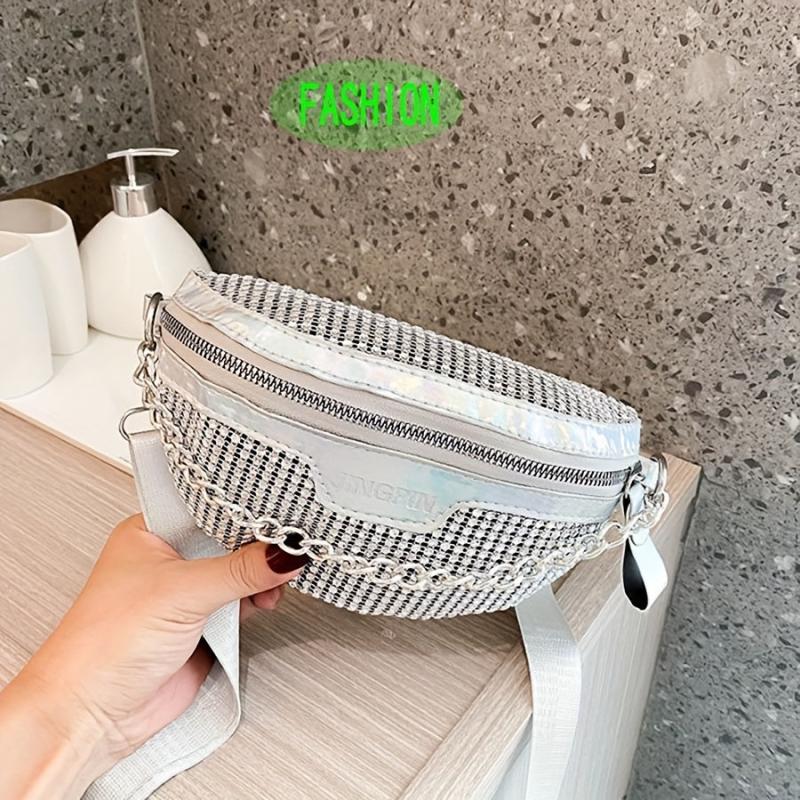 Rhinestone Metal Chain Crossbody Bag Bling Fanny Pack Waist Bag