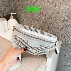 Rhinestone Metal Chain Crossbody Bag Bling Fanny Pack Waist Bag