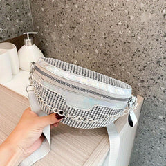 Rhinestone Metal Chain Crossbody Bag Bling Fanny Pack Waist Bag
