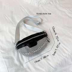 Rhinestone Metal Chain Crossbody Bag Bling Fanny Pack Waist Bag