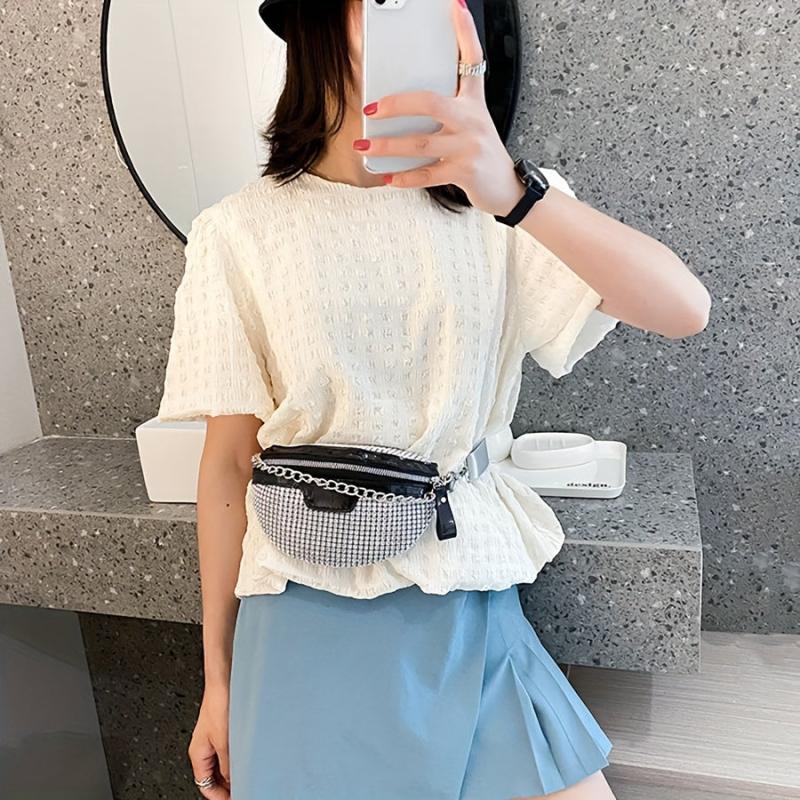 Rhinestone Metal Chain Crossbody Bag Bling Fanny Pack Waist Bag