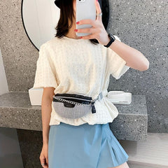 Rhinestone Metal Chain Crossbody Bag Bling Fanny Pack Waist Bag