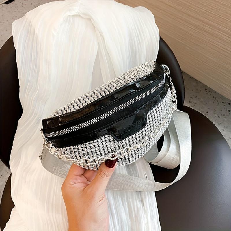 Rhinestone Metal Chain Crossbody Bag Bling Fanny Pack Waist Bag