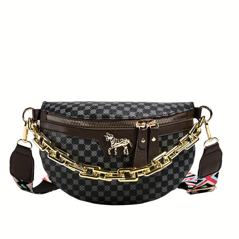 Polka Dot Print Waist Bag Retro Chain Decor Crossbody Bag