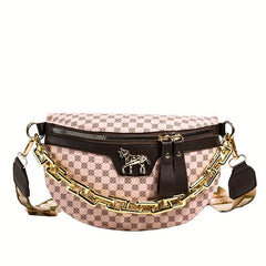 Polka Dot Print Waist Bag Retro Chain Decor Crossbody Bag