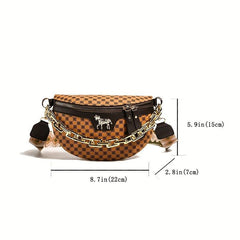 Polka Dot Print Waist Bag Retro Chain Decor Crossbody Bag