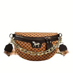 Polka Dot Print Waist Bag Retro Chain Decor Crossbody Bag