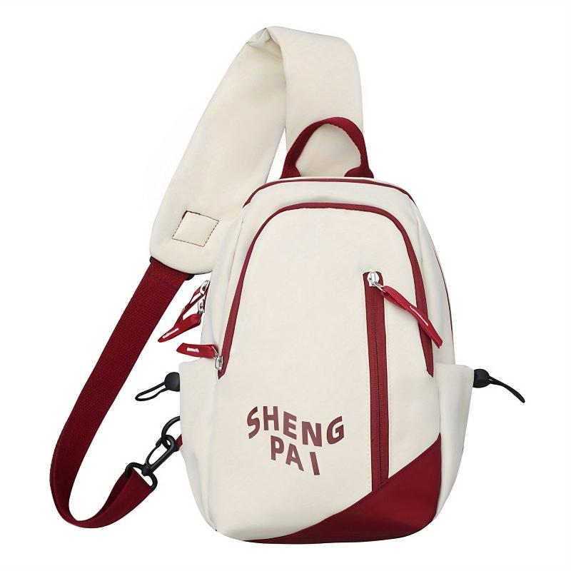 Letter Print Zipper Backpack Soft Daypack With Handle