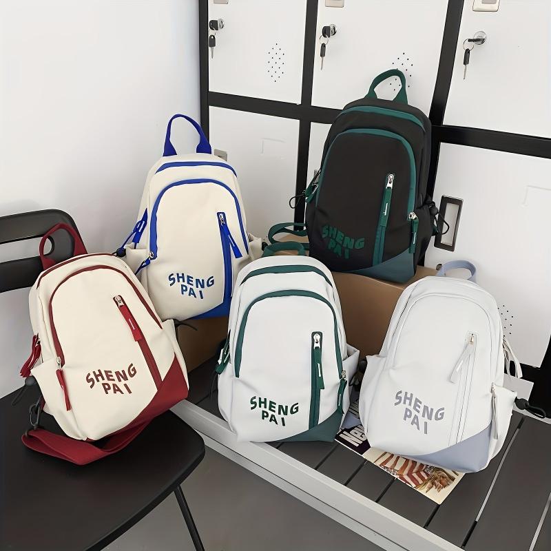 Letter Print Zipper Backpack Soft Daypack With Handle