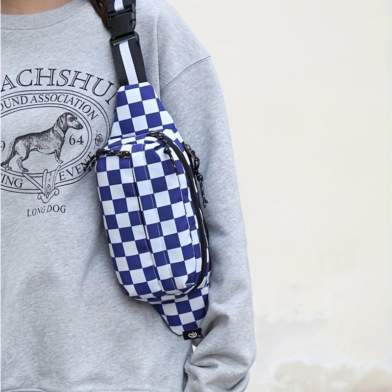 Checkered Waist Bag Outdoor Sports Crossbody Bag Casual Nylon Chest Bag