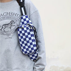 Checkered Waist Bag Outdoor Sports Crossbody Bag Casual Nylon Chest Bag