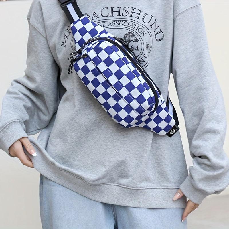 Checkered Waist Bag Outdoor Sports Crossbody Bag Casual Nylon Chest Bag