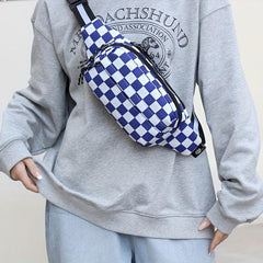 Checkered Waist Bag Outdoor Sports Crossbody Bag Casual Nylon Chest Bag