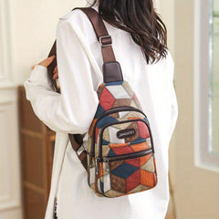 Colorblock Sling Bag Chest Bag PU Leather Crossbody Bag