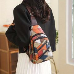 Colorblock Sling Bag Chest Bag PU Leather Crossbody Bag