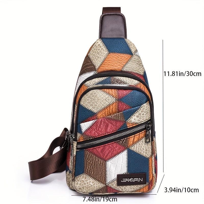 Colorblock Sling Bag Chest Bag PU Leather Crossbody Bag