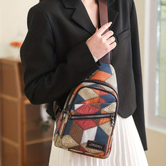 Colorblock Sling Bag Chest Bag PU Leather Crossbody Bag