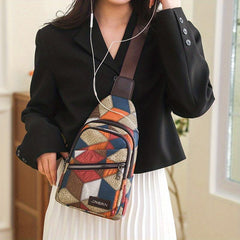 Colorblock Sling Bag Chest Bag PU Leather Crossbody Bag
