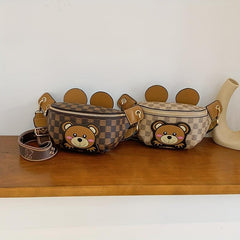 Vintage Geometric Print Chest Bag Bear Pattern Crossbody Bag
