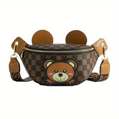 Vintage Geometric Print Chest Bag Bear Pattern Crossbody Bag