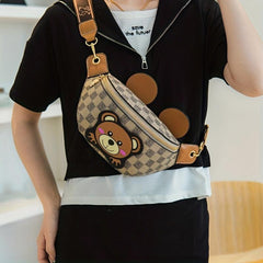 Vintage Geometric Print Chest Bag Bear Pattern Crossbody Bag