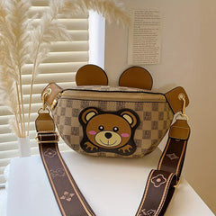 Vintage Geometric Print Chest Bag Bear Pattern Crossbody Bag