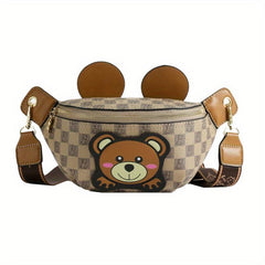 Vintage Geometric Print Chest Bag Bear Pattern Crossbody Bag