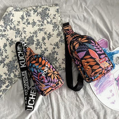 Floral Pattern Chest Bag Sling Bag Outdoor Travel Lightweight Crossbody Purse