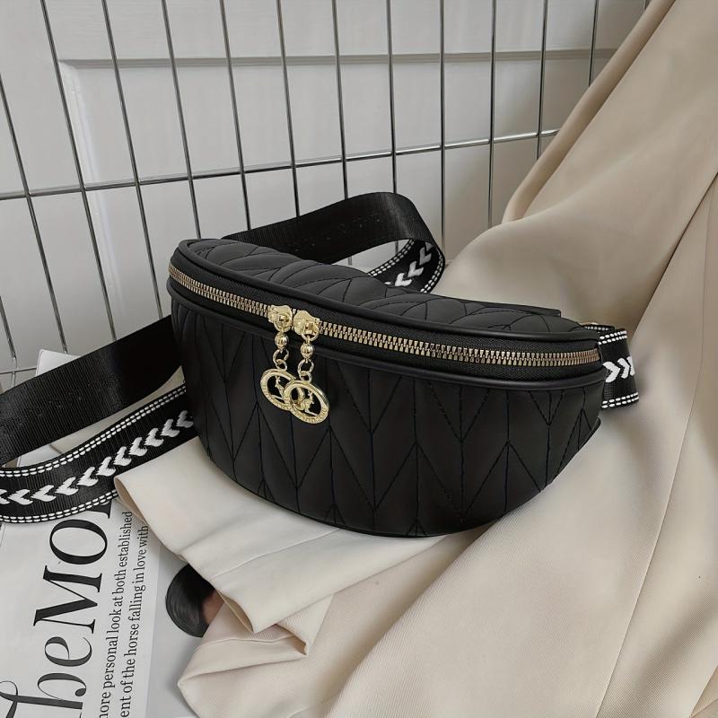 Quilted Detail Zipper Crossbody Bag Women's Purse
