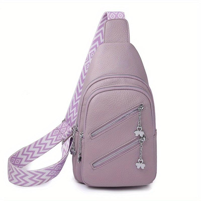 Double Zipper Front Sling Bag Pockets Chest Purses Faux Leather Crossbody Bag